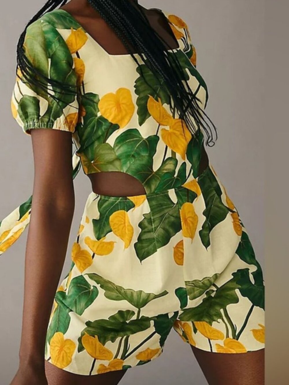 FARM RIO COPACABANA ONE PIECE CUTOUT TIE BACK ROMPER LEAF PATTERN SZ MEDIUM $219
